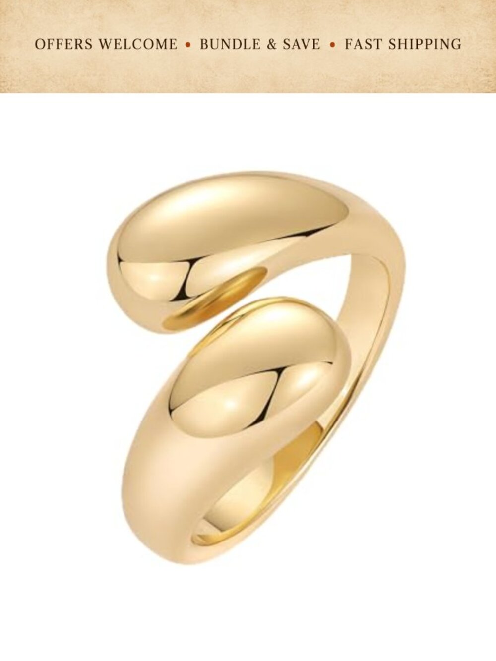 14K Gold Plated Chunky Open Twist Stackable Ring Band